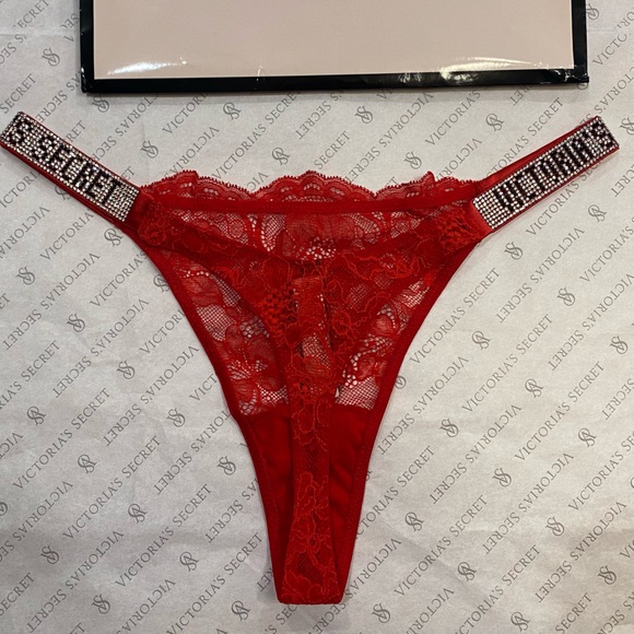 VICTORIA'S SECRET💖VERY SEXY Shine Strap Lace Thong Lipstick Red💄Panty Size M - Picture 6 of 13